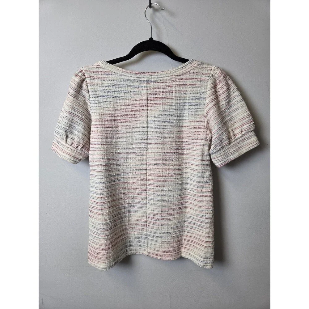 LOFT Ivory Multicolor Striped Puff Sleeve Knit Top Size XS